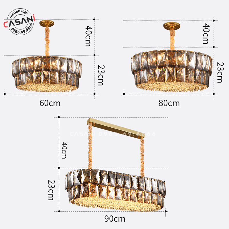 Đèn chùm pha lê hiện đại  được thiết kế với nhiều kích thước phù hợp với không gian