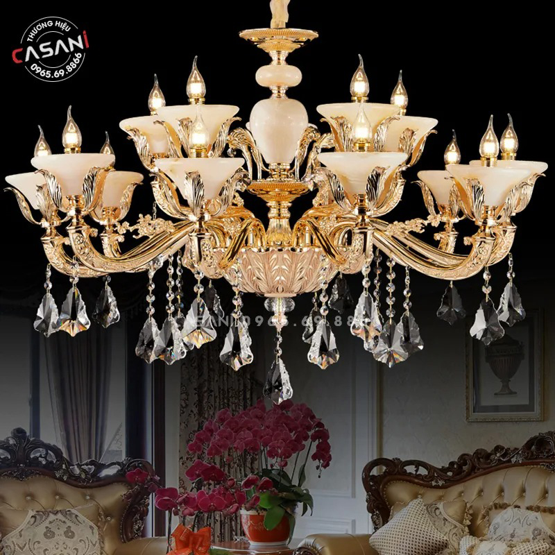 Giá Đèn Chùm Trang Trí Nội Thất Đẹp Tại Casani 8 Đèn Chùm Đồng Đá Tự Nhiên DCD-1776